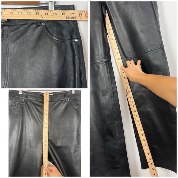 L’Académie Black Leather Straight Leg Pants Women’s XL 100% Leather NWT - Picture 9 of 14